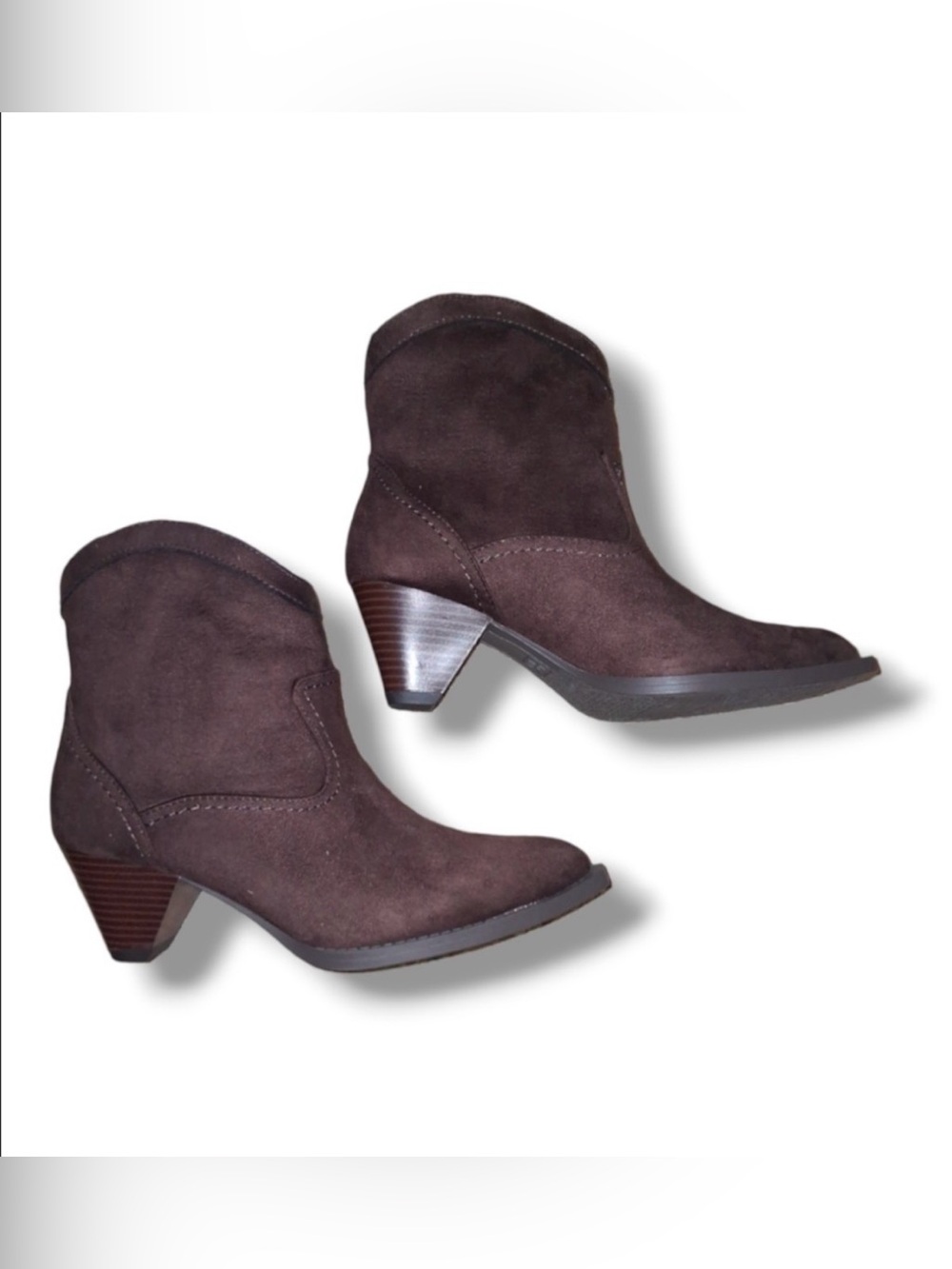 Time and Tru Dark Brown Suede Ankle Booties